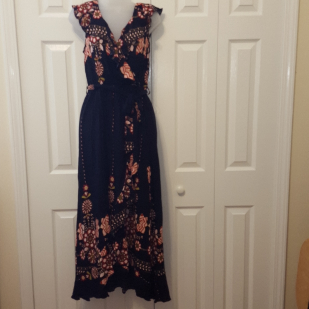 Faux wrap navy maxi M
